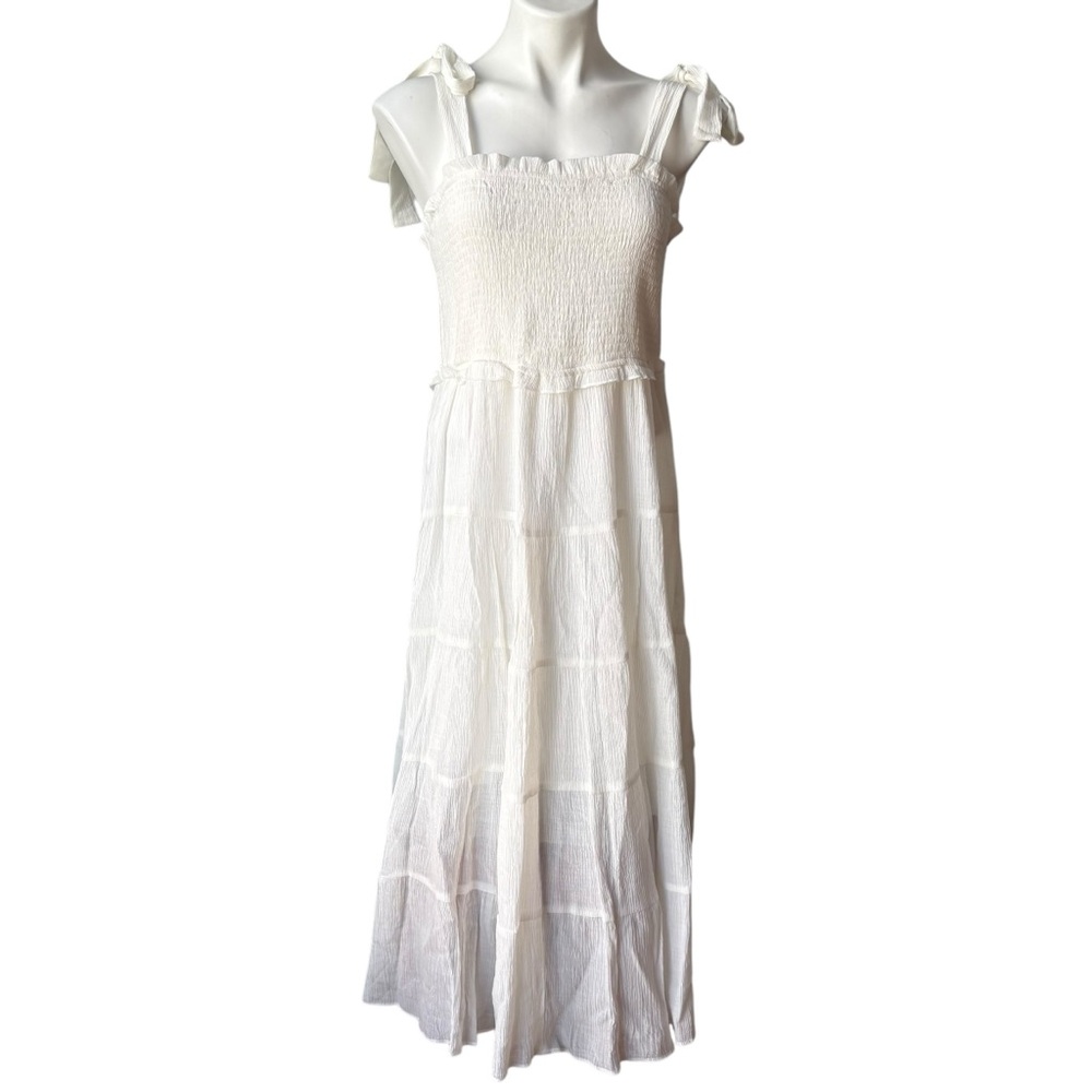 Talulah White Smocked Maxi Dress Shoulder Ties, Sz L - Picture 4 of 14